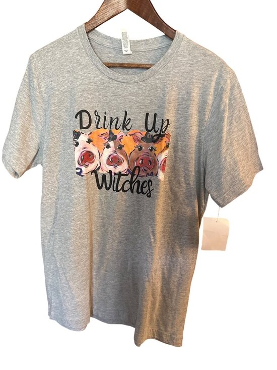Bella + Canvas Tops - Drink Up Witches Graphic T-Shirt Heather Gray Bella + Canvas Cotton Blend Size L